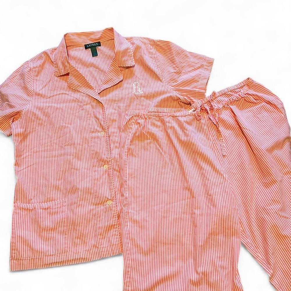 Lauren Ralph Lauren Pink Striped Cotton Pajama Set